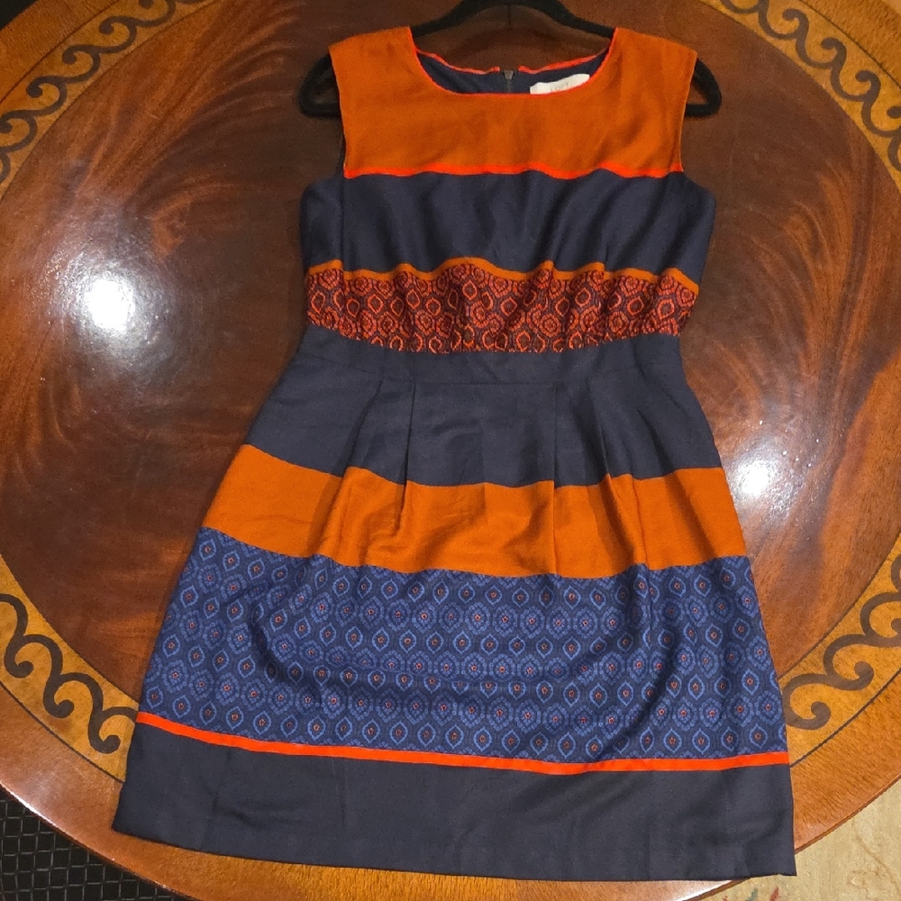 LOFT Orange and Navy Mini Dress